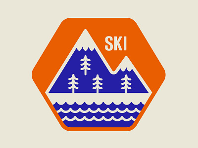 Ski illustration lake mountain sign ski tree