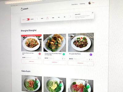 Daily Menu clean delivery food grid menu peach ui web