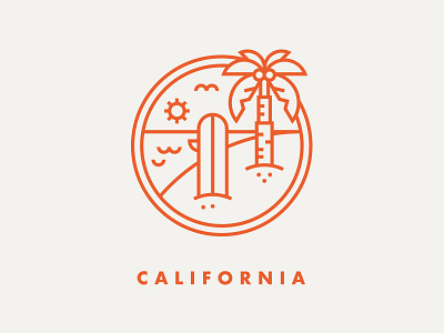 CA beach california icon illustration ocean palm sun surf