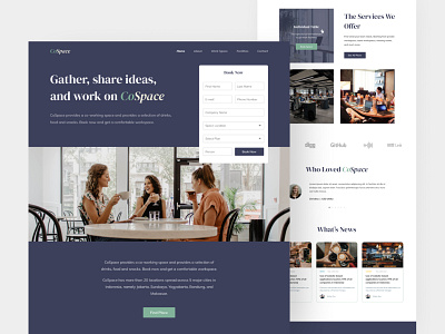 CoSpace - Co Working Space Landing Page Exploration agency cafe corporate coworking space crerative design homepage landing page ui ui design uiux ux design web design