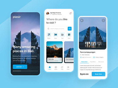 Plesir - Travell App Exploration agency app blue crerative design minimalis travel ui ui design uiux ux design