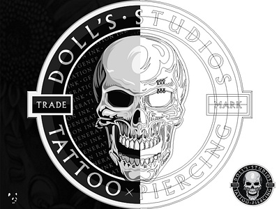 Doll's Studios Skull Patch Logo doll dolls generation ink piercing skull skull and crossbones skull art skull logo studio tattoo tattoo art tattoo artist