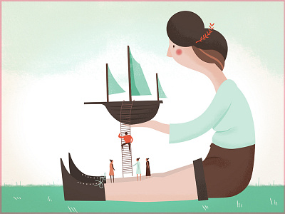 Woman with Boat art boat character creative drawing green illustration illustrator texture