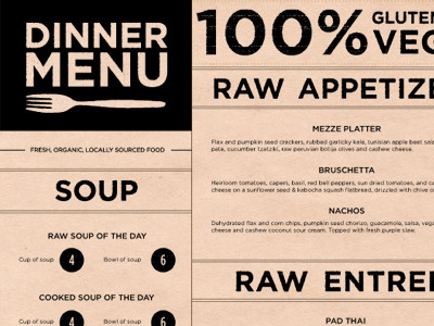 Raw Food Menu food graphic design menu print work in progress