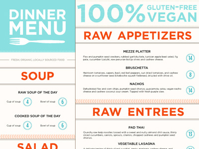 Raw Food Menu In Color graphic design menu print simple texture typography