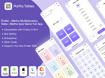 Flutter Math Multiplication Table: Math Quiz Game Full App admob androidapp flutter flutter animation flutterui fullapp game ui ios app maths app maths multiplication maths quiz quiz timetableui ui uiux