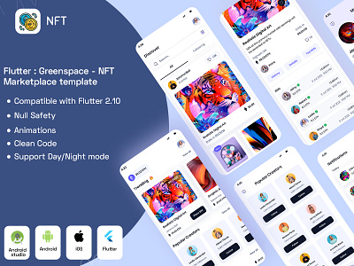 Flutter : Greenspace - NFT marketplace App template androidapp branding crypto ui design flutter flutterui graphic design ios app nft nft app nft concept nft ui ui uiux