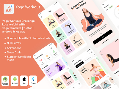 Yoga Workout Challenge - Lose weight yoga template | Flutter abs workout androidapp dailyworkout exercise fitness flutter flutterui full app ui uitemplate uiux workout worldyogaday yoga yogaworkout