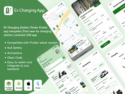 EV Charging Station Finder Flutter app template androidapp electric bike evcharger evcharging flutter flutterui full app ios app nearbycharging ui uiux