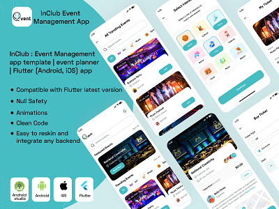 InClub : Event Management flutter app template dart event eventmanagement eventplanner flutter flutterui marketing planner ui wedding planner