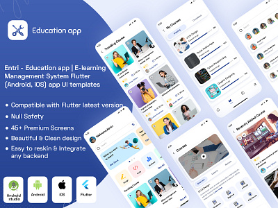 Entri - Education app | E-learning Management System Flutter 3.0 androidapp e learning platform e learning solution education flutter flutter 3.0 flutterlearinngapp flutterui graphic design ios app learningapp lms app online class online learning progress tracking quizzes ui uiux user friendly interface