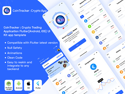 CoinTracker : Crypto Trading Application Flutter(Android, iOS) bitcoin blockchain coin cryoto cryptocurrency etherium flutter flutterui trading ui wallet