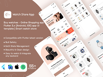Watch Store App Buy watches - Online Shopping app Flutter androidapp design figma flutter flutterui graphic design ios app smartwatchappui store ui uiux watch watchapp