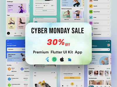 Premium Flutter UI kit with Figma Cyber Monday 30% sale androidapp cybermondaysale design flutter flutterui graphic design illustration ios app sale ui uiux