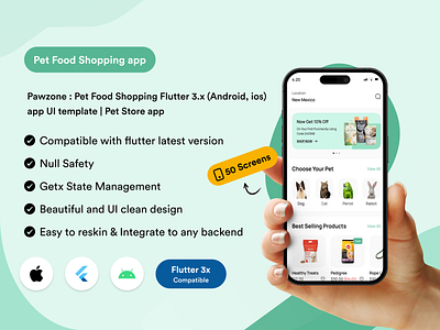 Pawzone : Pet food shopping Flutter 3.x (Android, iOS) androidapp cat dog flutter flutterui graphic design ios app pet petcare petproducts petshop ui uiux