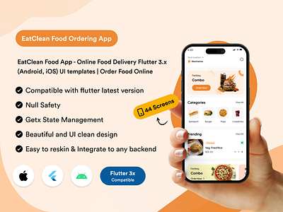 EatClean Food App - Online Food Delivery Flutter 3.x cooking delivery app figma food foodapp fooddelivery marketing receipe ui design uiux