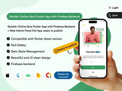 Quizlet: Online Quiz Flutter App with Firebase Backend animation branding complete solution firebase flutter fun and interactive graphic design logo mobile application online quiz personal or educational use ready to publish ui user friendly interface web based administrative panel