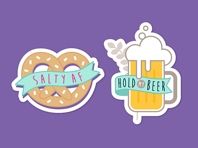 Salty AF pretzel and Hold my beer stickers beer pretzel salty stickers