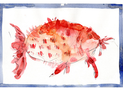 Red red abstract design drawing expressive fish freehand illustration mixed media painting pencil red watercolor watercolour