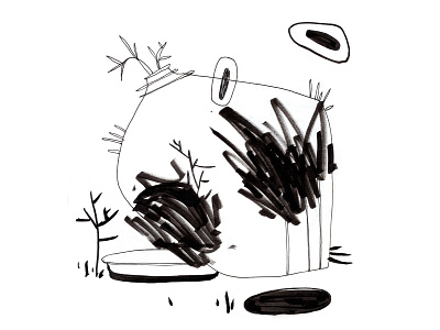 Pot on the ground abstract black design drawing expressive illustration ink landscape outdoor painting pen and ink pen on paper plants pot strokes