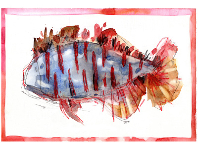 Mixed media fish abstract aqua art artist blue design drawing expressive fish illustration marine mixed media painting pencil underwater watercolor watercolour