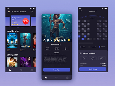 Movie Tickets booking UI animation appui bookmyshow branding design graphic design illustration logo mobileapp movie movieorder movieticket netflix showtickets ticketbooking tickets ui uidesign ux vector