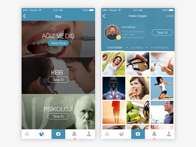 Discover app discover doctor explore flat follow grid health ios9 medical user profile