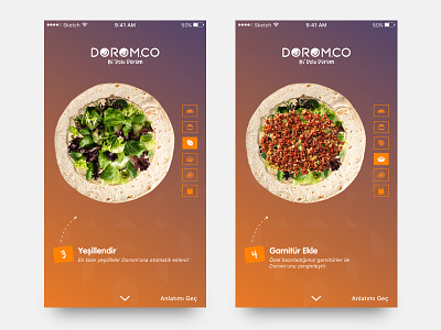 Walkthrough food ios on boarding orange restaurant tutorial ui ux walkthrough