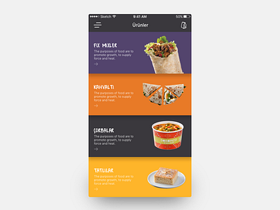 Menu colors flat ios list meal menu order restaurant