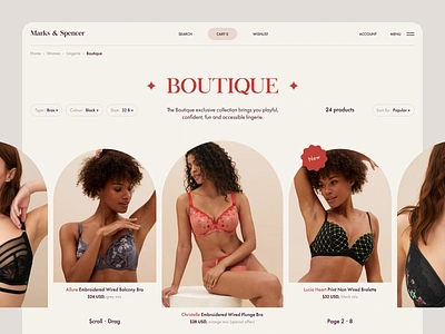 Marks & Spencer - e-commerce beauty bra catalog concept design desktop e commerce fashion figma graphic design lingerie online shop shopify store typography ui underwear ux visual webdesign