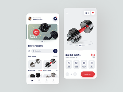 Fitness Product Shop App clean concept design dumbbells ecommerce figma fitness product health ios app minimal mobile app online shop shopping app sport store typography ui ux visual workout