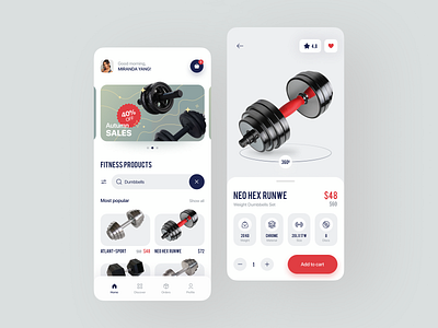 Fitness Product Shop App clean concept design dumbbells ecommerce figma fitness product health ios app minimal mobile app online shop shopping app sport store typography ui ux visual workout