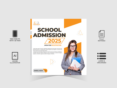 School Admission Social Media Post Template ad ads advertise advertising banner branding design graphic design social kits social media banner social media banner design social media kit social media post social media post design social media post template social media templates vector