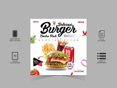 Burger Combo Pack Offer - Social Media Post Design