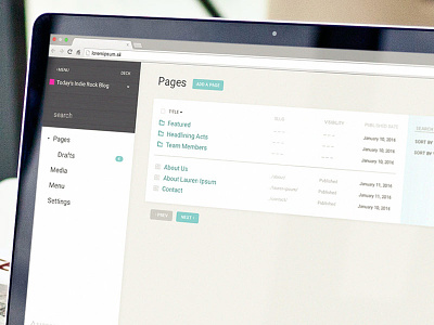 Page, Menu, Search cms content manager interface material material design sidebar ui website wood