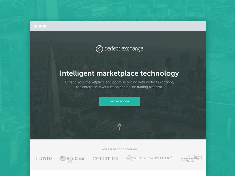 Perfect Exchange landing page
