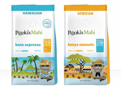 Coffee Bags 1 of 2 - Pookis Mahi coffee cultural food illustration package packaging whitney world