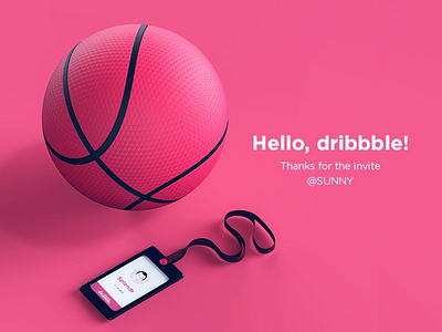 Hello Dribbble 3d admission ball dribbble first hello pink render shot