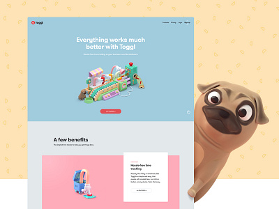 Toggl Homepage 3d animation color colour illustration responsive toyfight ui ux website