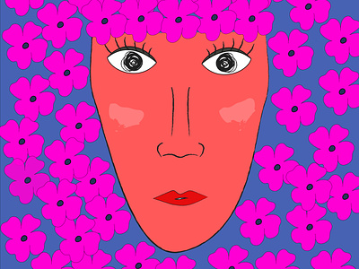 feminine face with floral background