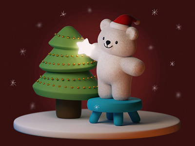 Christmas bear 🎄 3d bear blender christmas christmas tree fluffy grain graphic design illu illustration new year polar bear star