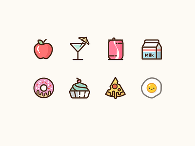 Summer Icon 3 apple cocktail coke cola donut egg ice icons milk outline outline icons pizza