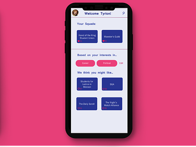Recommendations - Discovering Student Organizations design material design ui ux