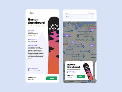 Snowboard Rental App Concept design mobileapp ui