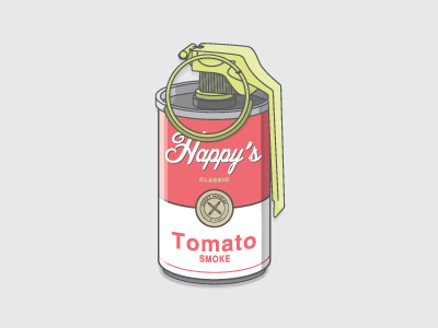 Happy Arsenal: Tomato Smoke Bomb arsenal bomb boom can fun illustration play playful pop art smoke soup weapon