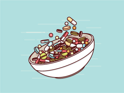 Cereal Overdose breakfast ceral drugs happy pill bowl pills vitamins