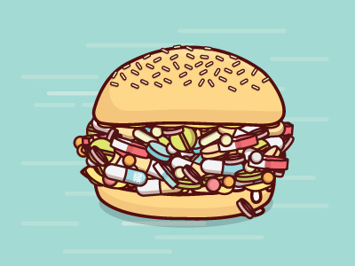 Pillburger burger cheese drugs fast food food happy impulse junk food pills