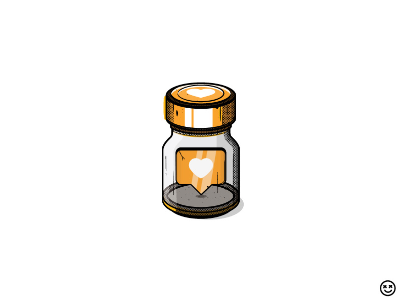 Love Potion happyimpulse vial jar glass bottle like love heart craving elixir happy impulse stimulant pill narcotic addiction drug potion social media