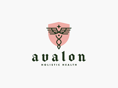 Avalon Logo blackletter branding caduceus crest illustration logo logo design typography wings