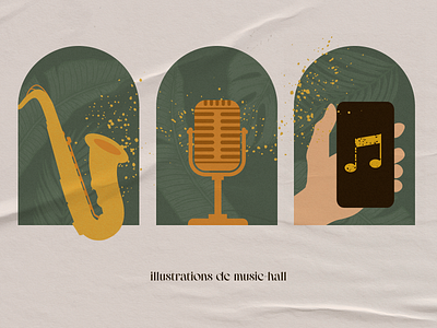 Illustration set for music hall 🎵 figma garden graphic design illustration interface microphone music saxophone ui vector